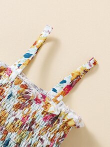 Đầm em bé viền lá sen Xù phân lớp Dải chun Hoa Tất cả trên in Boho - Nhiều màu - Xem 8