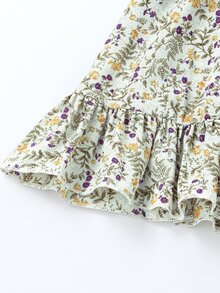 Toddler Girls Knot Hem Button Up Blouse & Floral Print Ruffle Hem Cami Dress - Multicolor - View 4