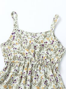 Toddler Girls Knot Hem Button Up Blouse & Floral Print Ruffle Hem Cami Dress - Multicolor - View 6