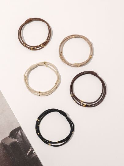 5个装串珠装饰发圈，休闲马尾辫发圈，橡皮筋发带，发绳，弹性发圈，发饰，发绳，头饰，弹性发带