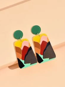 撞色梯形耳墜 - 彩色 - 查看 2