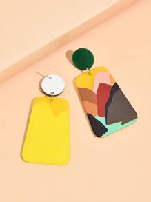撞色梯形耳墜 - 彩色 - 查看 3