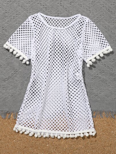 SHEIN Cubierta Decorativa De Red De Pesca Con Pompones Para Niña Preadolescente