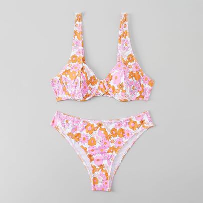 Floral Print Underwire Bikini Swimsuit