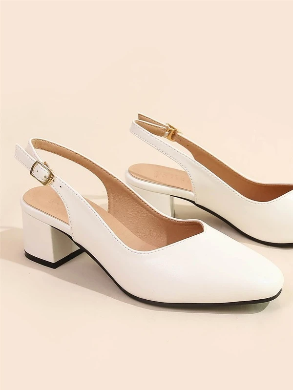 パンプス スクエアトゥ ブロックヒールスリングバックパンプス Square Toe Block Heel Slingback Pumps 本物保証