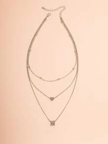Heart & Letter Charm Layered Necklace - Silver - View 2