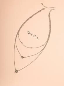 Heart & Letter Charm Layered Necklace - Silver - View 3