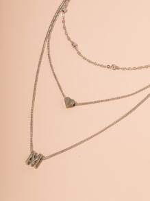 Heart & Letter Charm Layered Necklace - Silver - View 4
