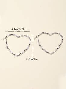 Heart Design Hoop Earrings - Silver - View 4