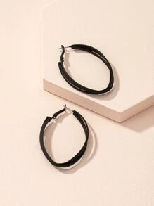 Minimalist Layered Hoop Earrings - Black - View 2
