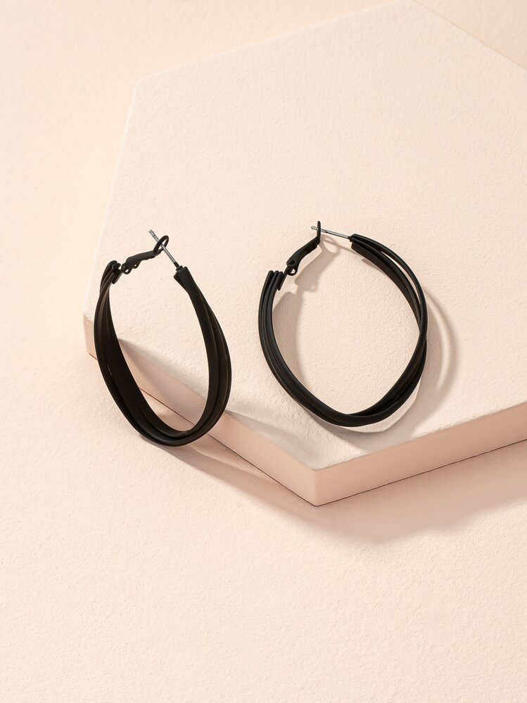Minimalist Layered Hoop Earrings - Black - View 3