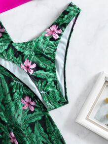 Bộ bikini in họa tiết nhiệt đới với váy đi biển Bãi biển mùa hè - Màu Hồng Tươi - Xem 3