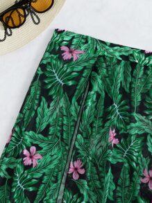 Bộ bikini in họa tiết nhiệt đới với váy đi biển Bãi biển mùa hè - Màu Hồng Tươi - Xem 5