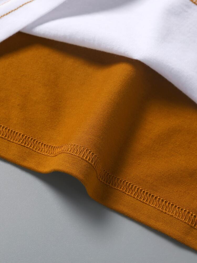 SHEIN 小男童撞色字母圖案T恤和短褲 - 彩色 - 查看 6