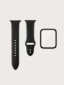 1入組矽膠錶帶適用於Apple Watch和1入組螢幕保護膜 - 黑色 - 查看 2