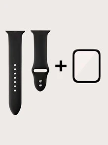 1入組矽膠錶帶適用於Apple Watch和1入組螢幕保護膜 - 黑色 - 查看 3