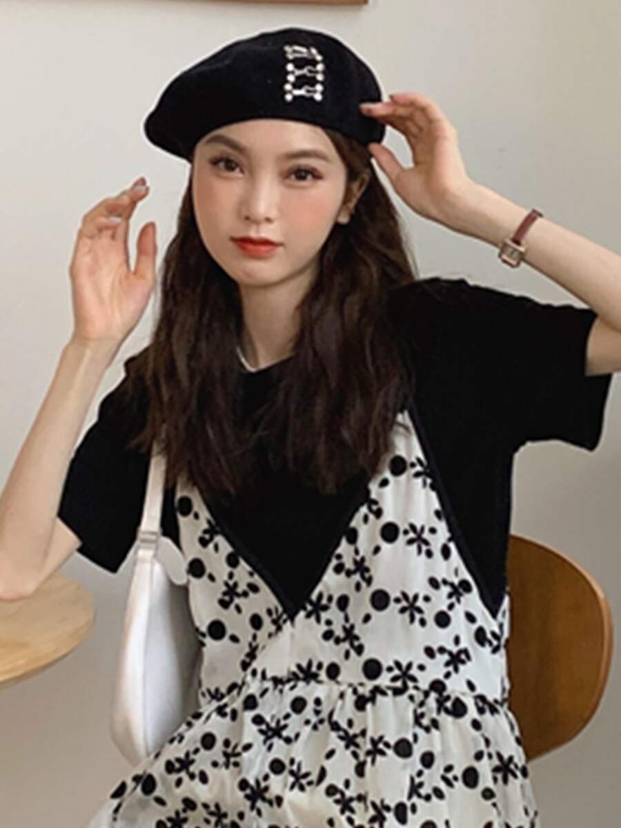 เสื้อยืด ของแข็ง พอดีตัว - สีดำ - ดู 1