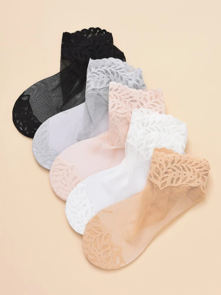 5pairs Leaf Pattern Ankle Socks