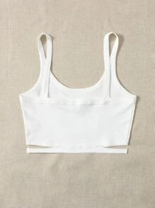 SHEIN PETITE Top de tirantes corto con abertura tejido de canalé - Blanco - Ver 2