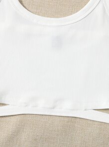 SHEIN PETITE Top de tirantes corto con abertura tejido de canalé - Blanco - Ver 3