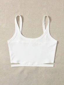SHEIN PETITE Top de tirantes corto con abertura tejido de canalé - Blanco - Ver 5