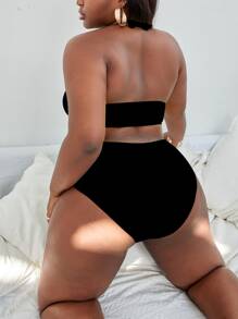 Swim Vcay Plus Ring Linked Halter One Piece Swimsuit,Summer Beach - Black - View 2