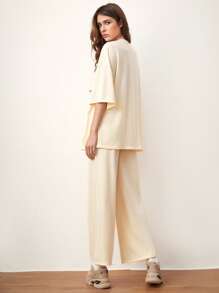 Mulvari Bộ đồ hai mảnh nữ Slogan Giải trí - Màu be - Xem 2