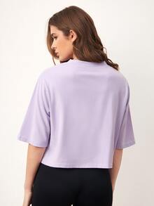 Mulvari 日文圖案貼布細節T恤 - 紫丁香色 - 查看 2