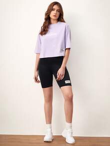 Mulvari 日文圖案貼布細節T恤 - 紫丁香色 - 查看 3