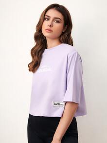 Mulvari 日文圖案貼布細節T恤 - 紫丁香色 - 查看 4