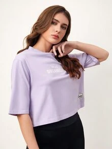 Mulvari 日文圖案貼布細節T恤 - 紫丁香色 - 查看 5