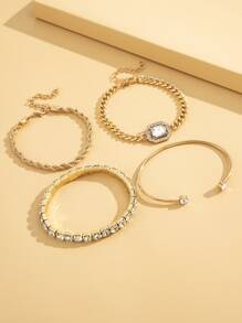 4入組水鑽裝飾手環 - 金黃色 - 查看 3