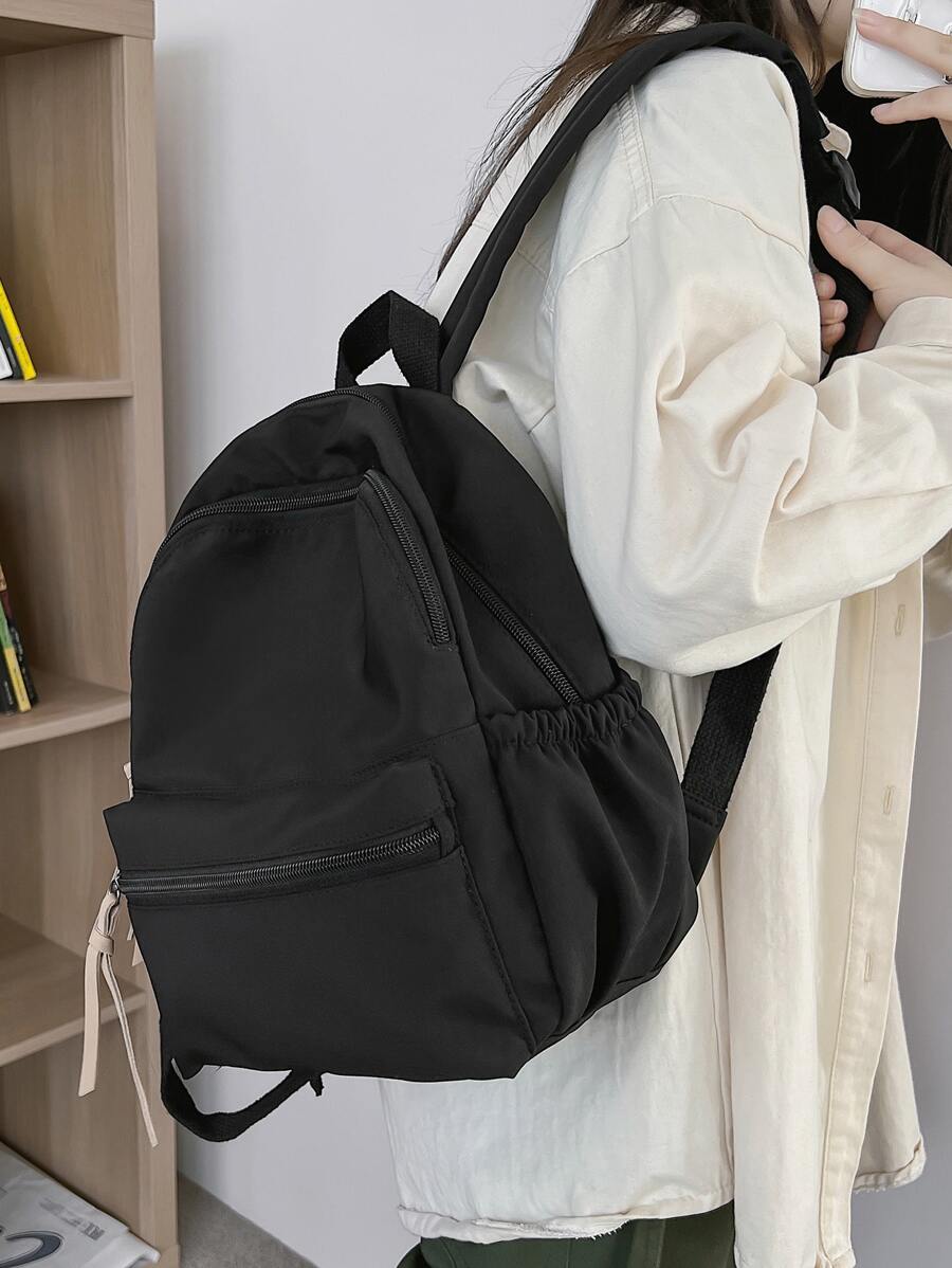 Không thấm nước , Có thể mang đi , Nhẹ Tối giản Trang trí nút Ba lô Cổ điển - màu đen - Xem 1