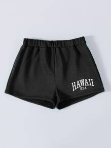 SHEIN Unity Shorts deportivos con estampado de letra - Negro - Ver 3