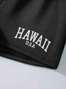 SHEIN Unity Shorts deportivos con estampado de letra - Negro - Ver 5