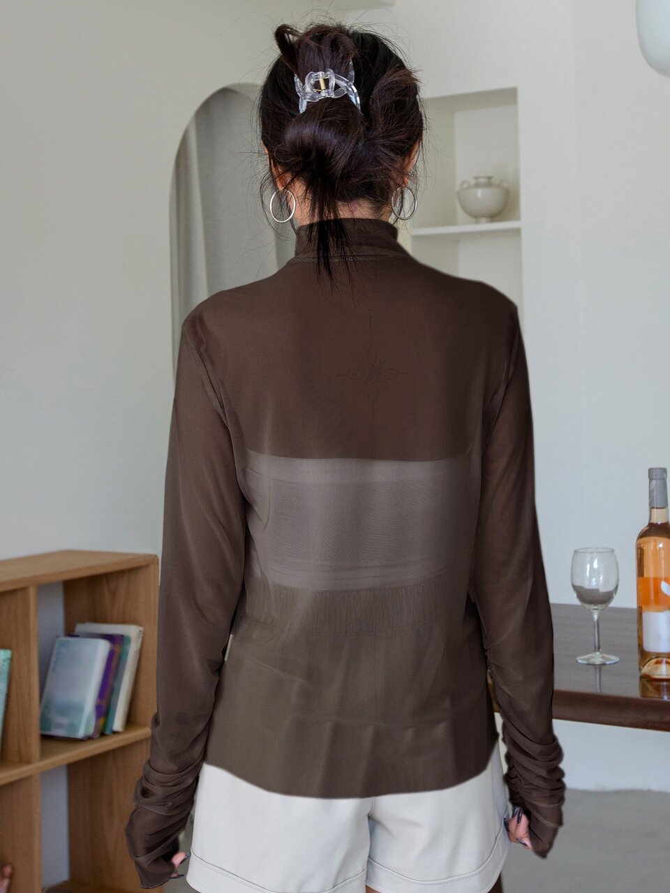 Cowl Neck Mesh Top Without Tube Top