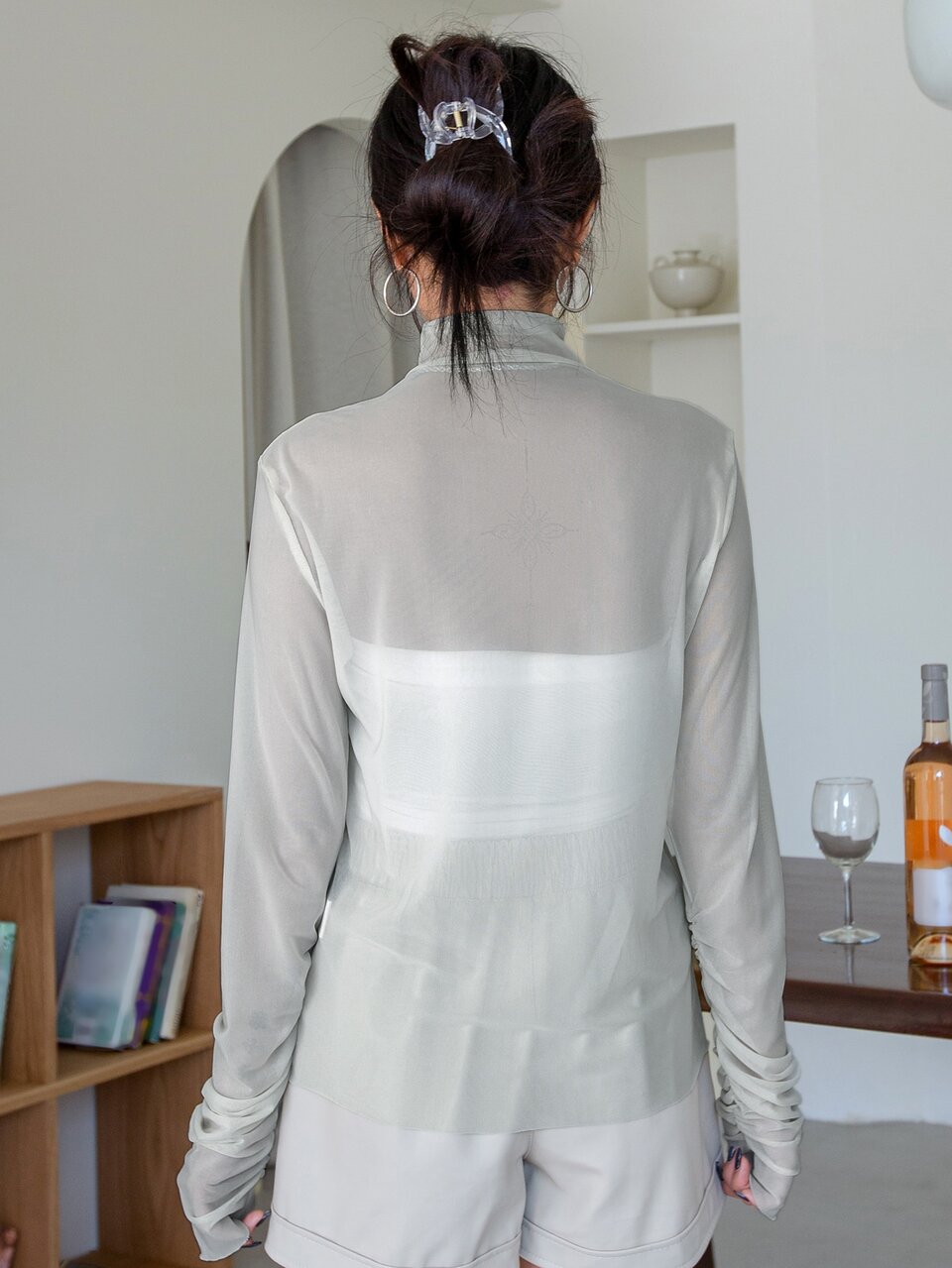 Cowl Neck Mesh Top Without Tube Top