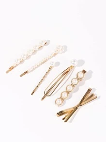 6个装仿珍珠装饰发夹，优雅蝴蝶结，情人节礼物，发爪夹，发卡，学生用品，珍珠发饰，派对造型，发夹，头部饰品，发卡 - 彩色 - 查看 2