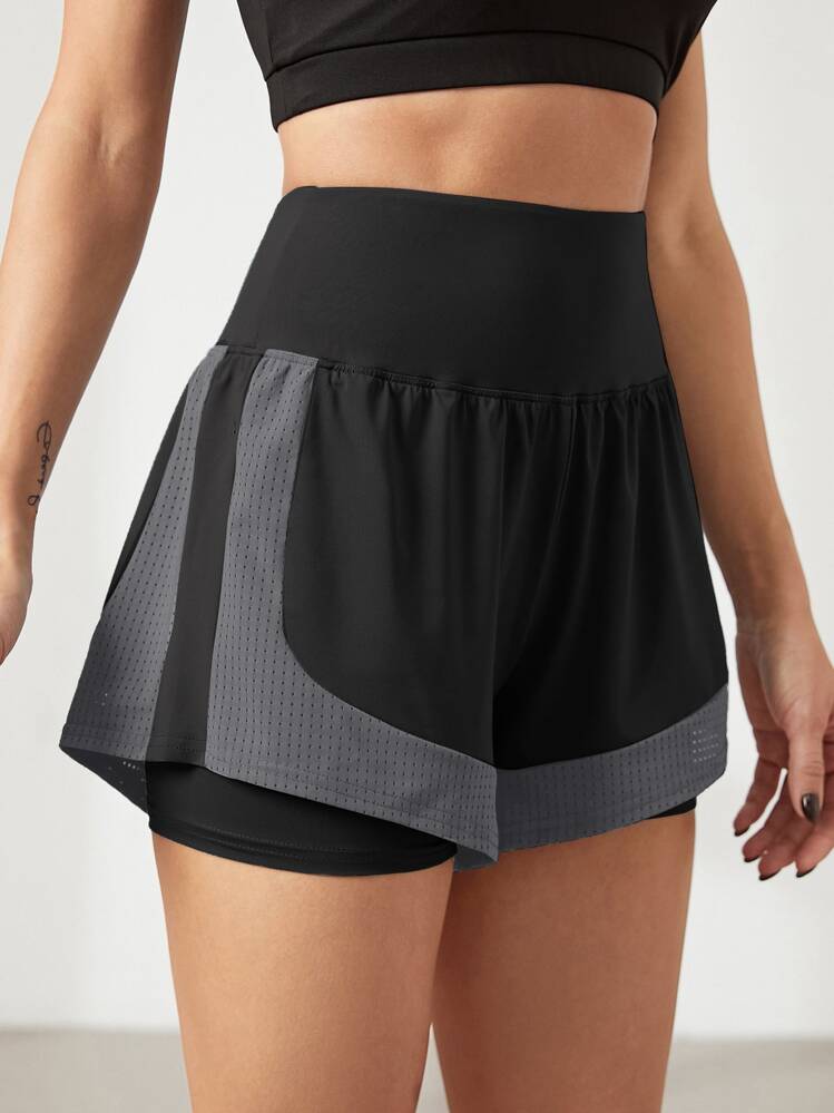 Powerista Mesh Panel Sports Shorts Sweater Shorts - Black - View 5