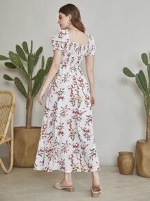 Mulvari Floral Square Neck Shirred A-line Dress - Multicolor - View 2