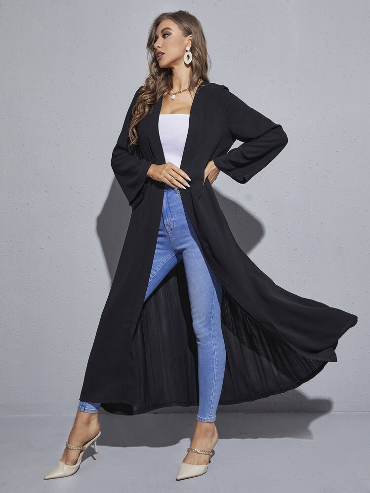 SHEIN Najma Solid Open Front Modest Long Sleeve Arabian Abaya, Robe - Black - View 5