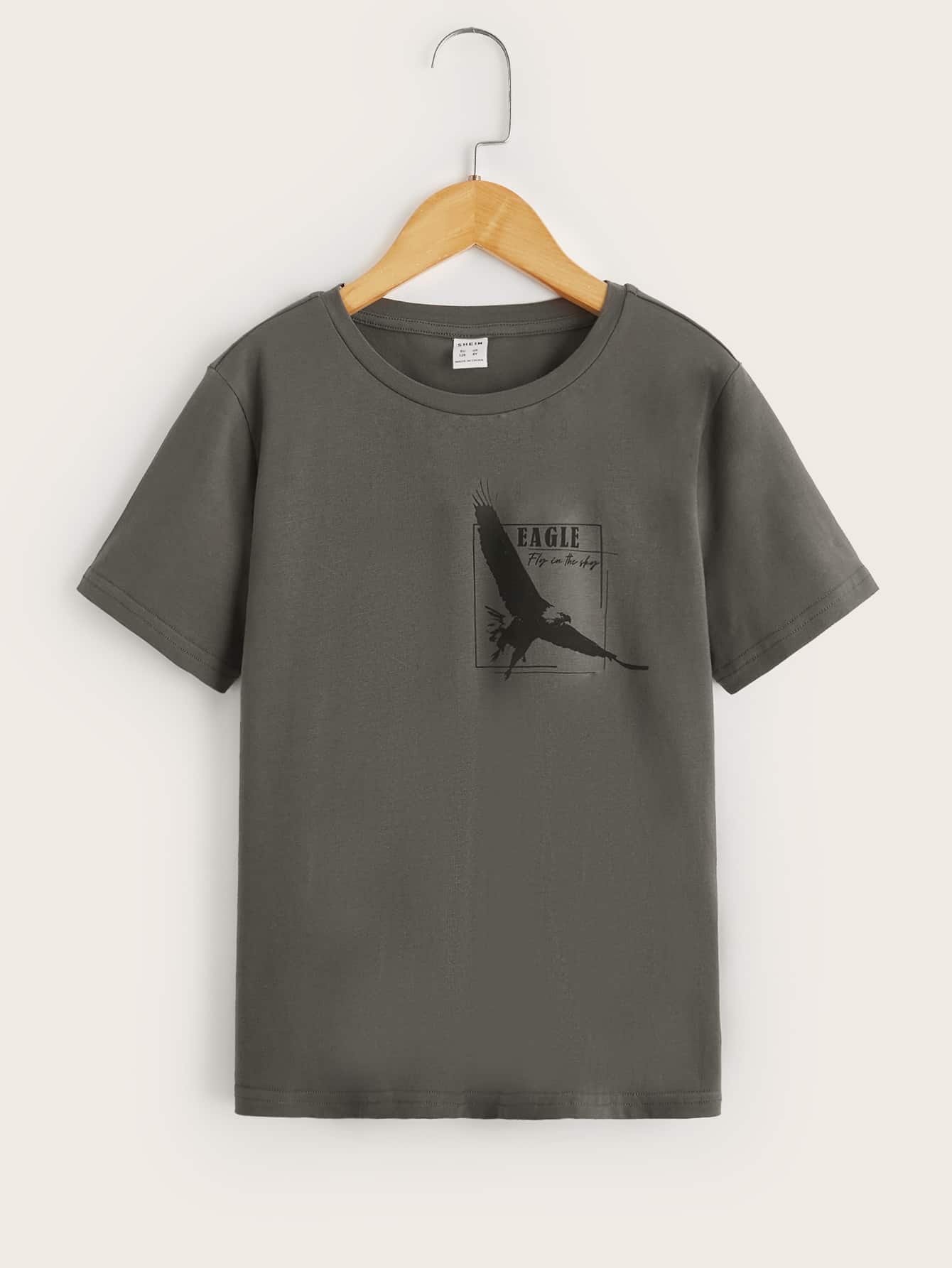 SHEIN 雙十字少年老鷹和字母圖形T恤
