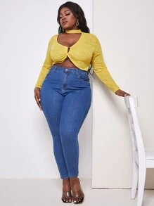 Slaydiva Plus Cut Out Bodysuit - Yellow - View 4