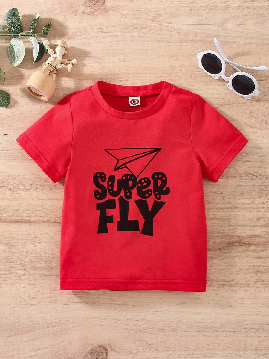 Tops em bé Đồ họa Lá thư - Đỏ - Xem 1