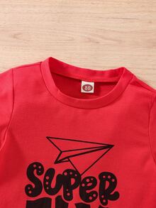 Tops em bé Đồ họa Lá thư - Đỏ - Xem 3