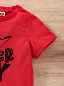 Tops em bé Đồ họa Lá thư - Đỏ - Xem 5