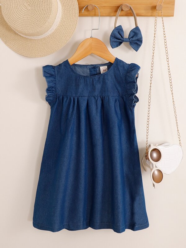 SHEIN Kids EVRYDAY Toddler Girls Ruffle Trim Button Back Dress