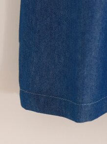 SHEIN Vestido De Niña Joven Con Ribete De Volantes, Botones En La Parte De Atrás Y Diadema A Juego - Azul Marino - Ver 6