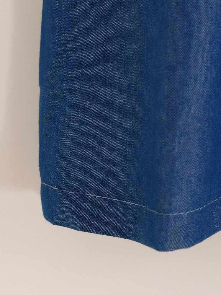 SHEIN Vestido De Niña Joven Con Ribete De Volantes, Botones En La Parte De Atrás Y Diadema A Juego - Azul Marino - Añade 6