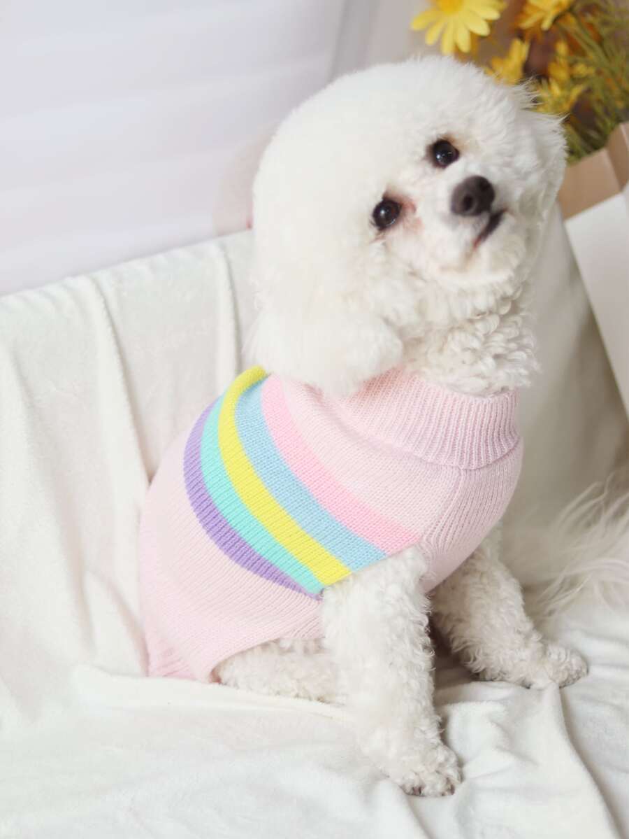Áo len họa tiết sọc cho thú cưng - Hồng - Xem 1